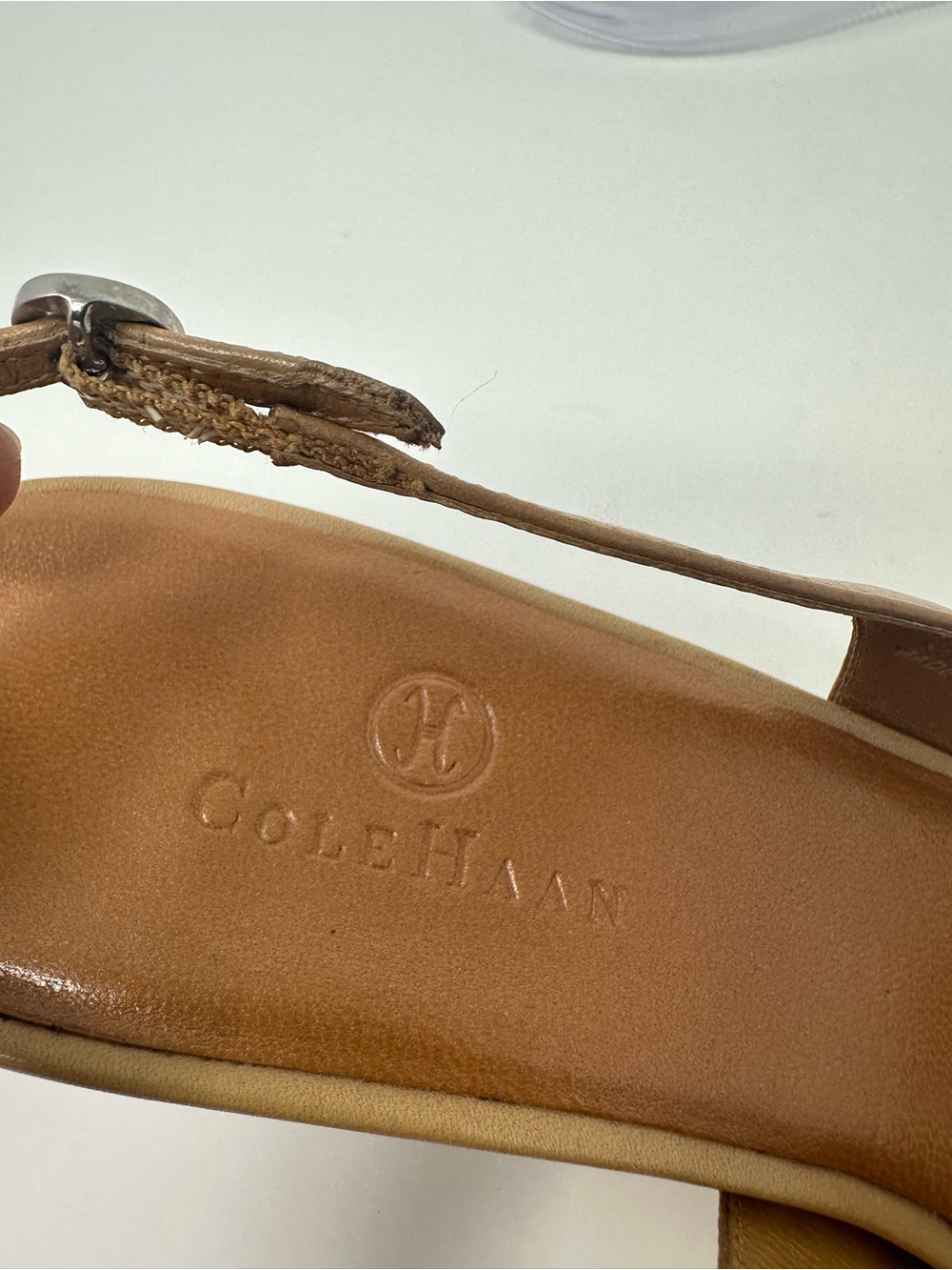 Cole Haan Tan Woven Leather Slingback Pointed Toe Kitten Heels Size 10B Office - Picture 7 of 9
